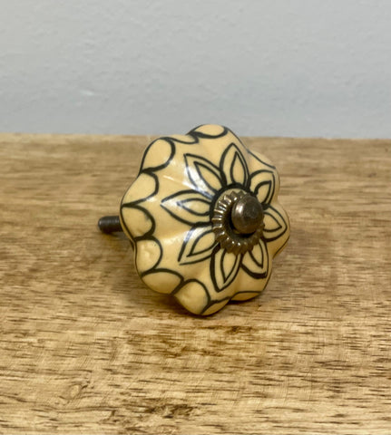 Beige Flower Ceramic Knob