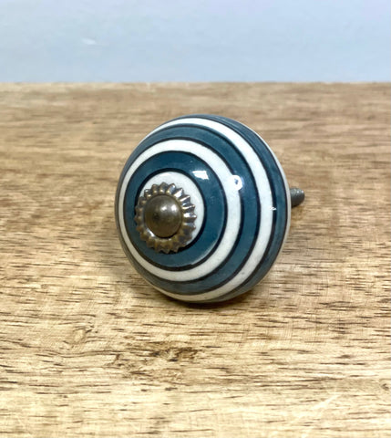 White & Blue Spiral Ceramic Knob