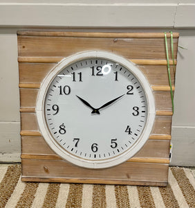 White Clock with Wooden Border